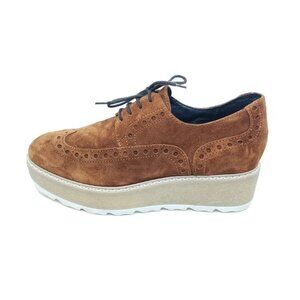 Manas Women’s Wingtip Platform Oxford Brogue Shoes Brown Suede Size 40 US 9- 9.5
